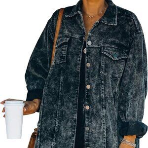 Women's Oversized Sz M Button Down Corduroy Distressed Jacket Shacket NWOT